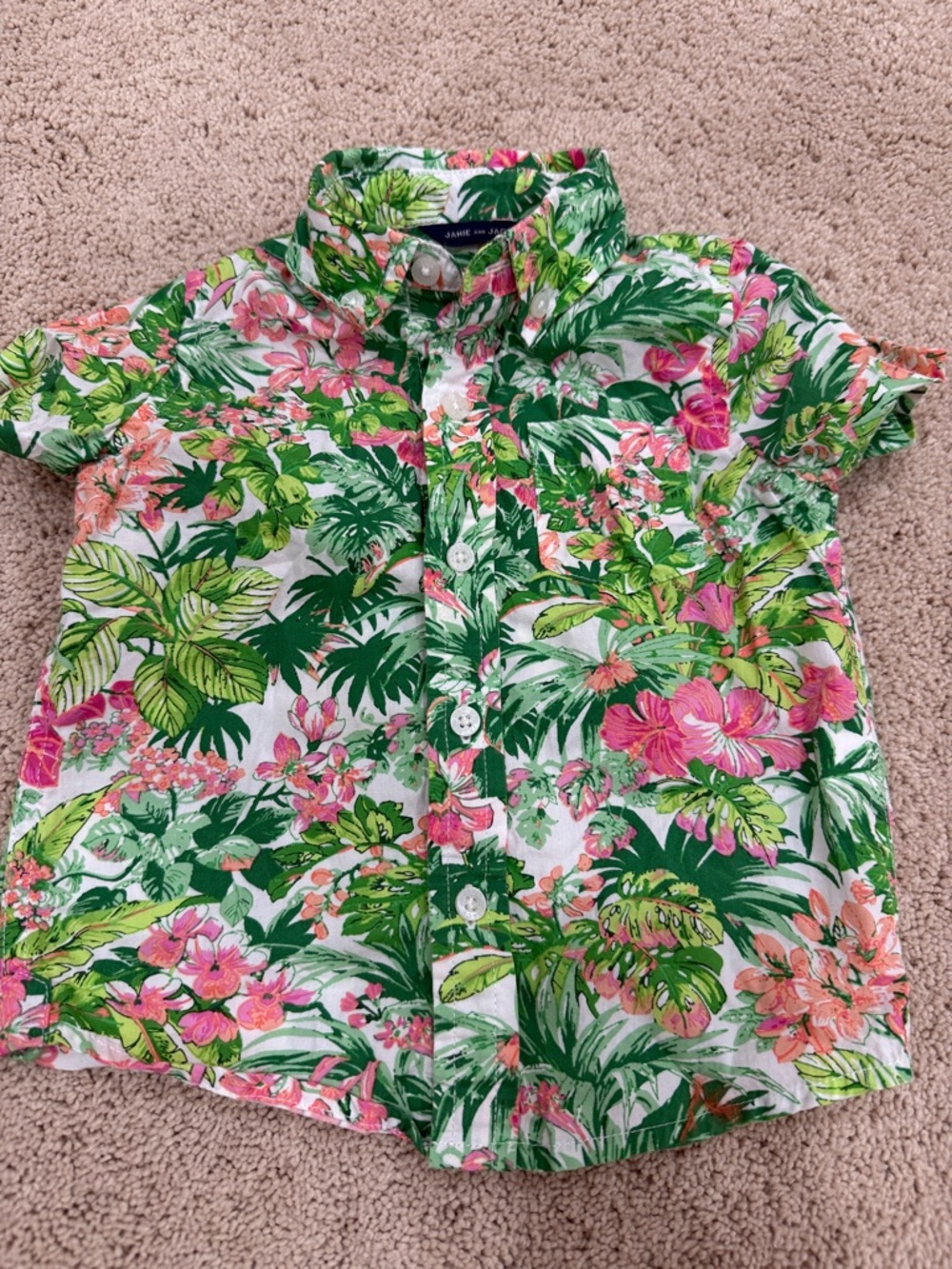 Janie and Jack Tropical Floral Button-Front Shirt - Green & Pink
